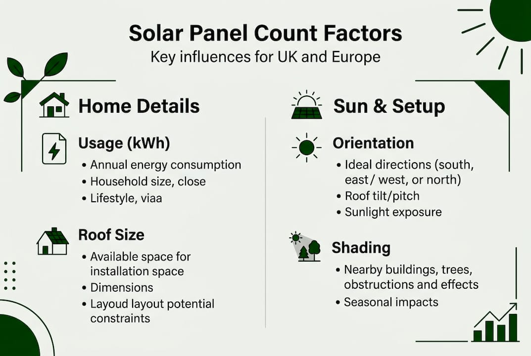 Infographic showing factors for solar panel calculation