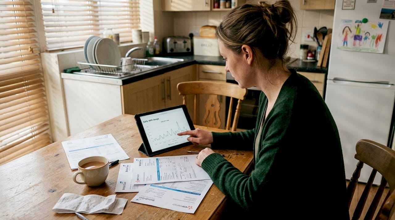 Woman reviewing electricity usage and bills