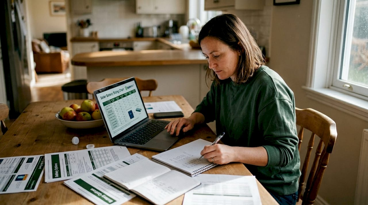 Woman reviews solar battery sizing chart