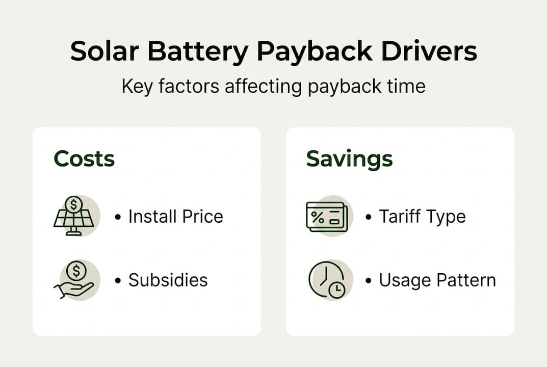 Infographic showing main solar battery payback factors