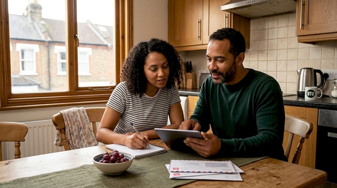 Couple reviewing home battery expenses together