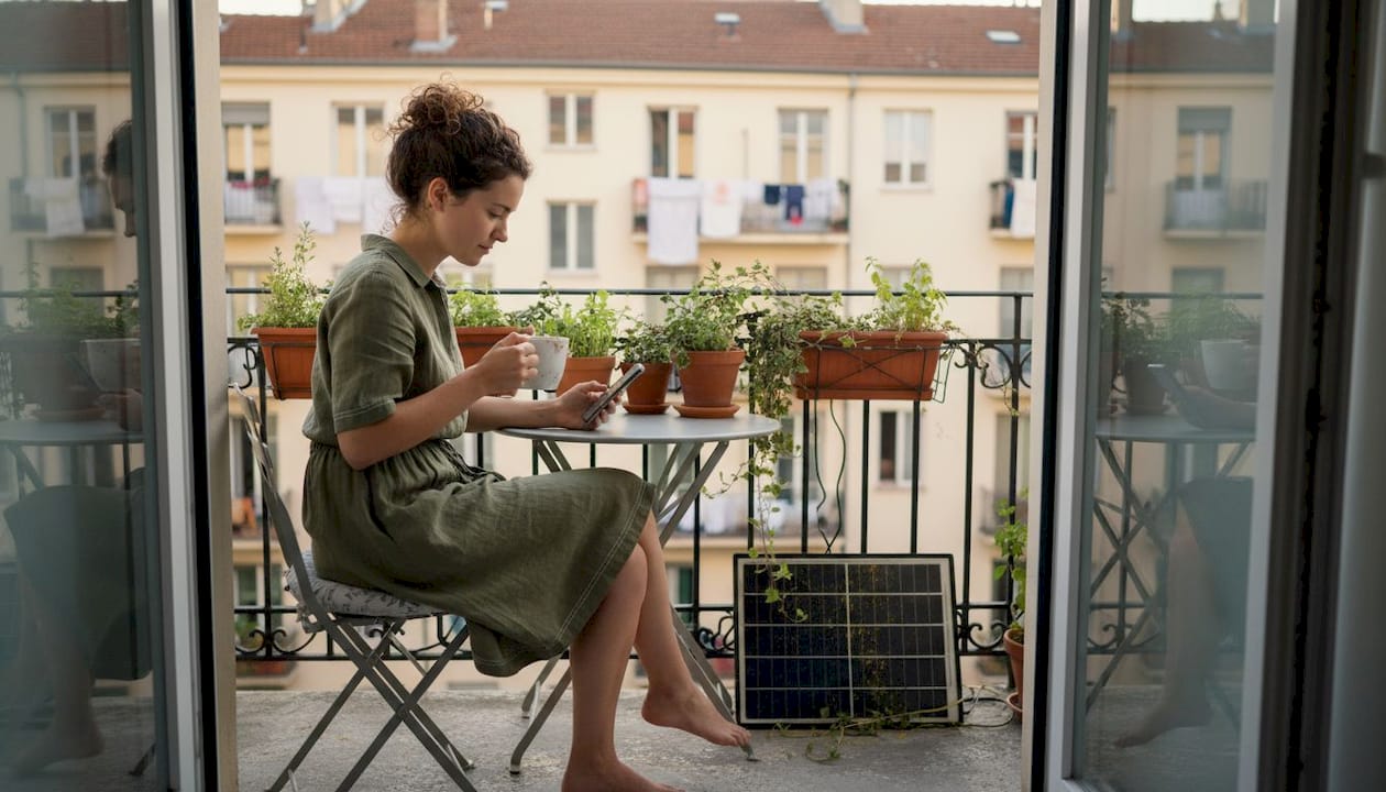 Balcony solar panel kit city apartment setting