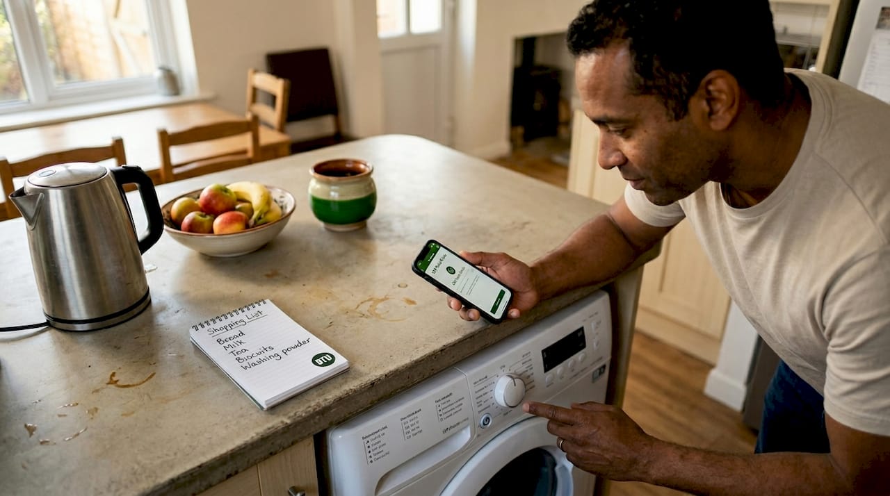 Man setting washing machine for off-peak hours