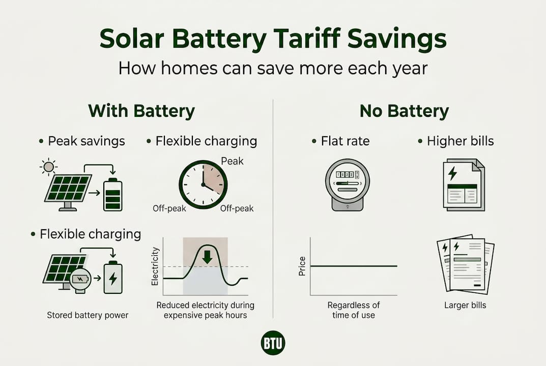 Infographic comparing battery and no battery tariff savings