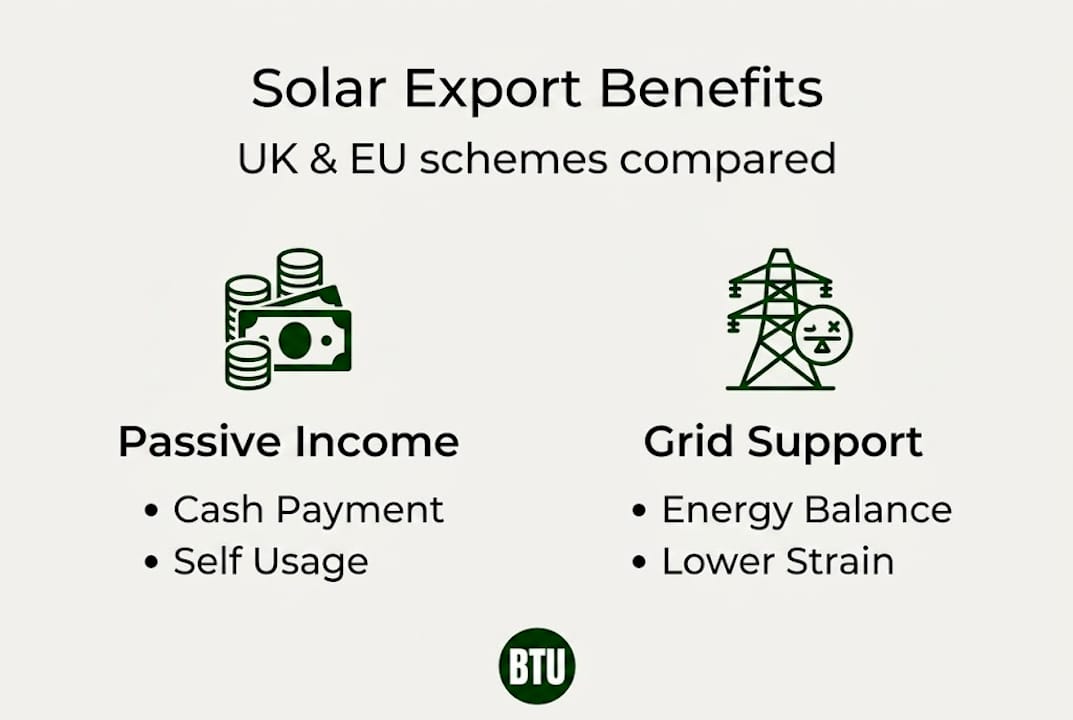 Infographic comparing UK EU solar export benefits
