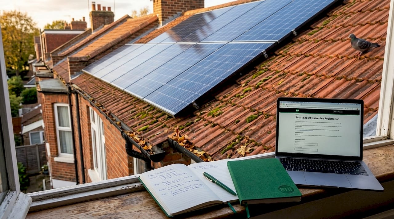 UK rooftop solar panels with export scheme paperwork