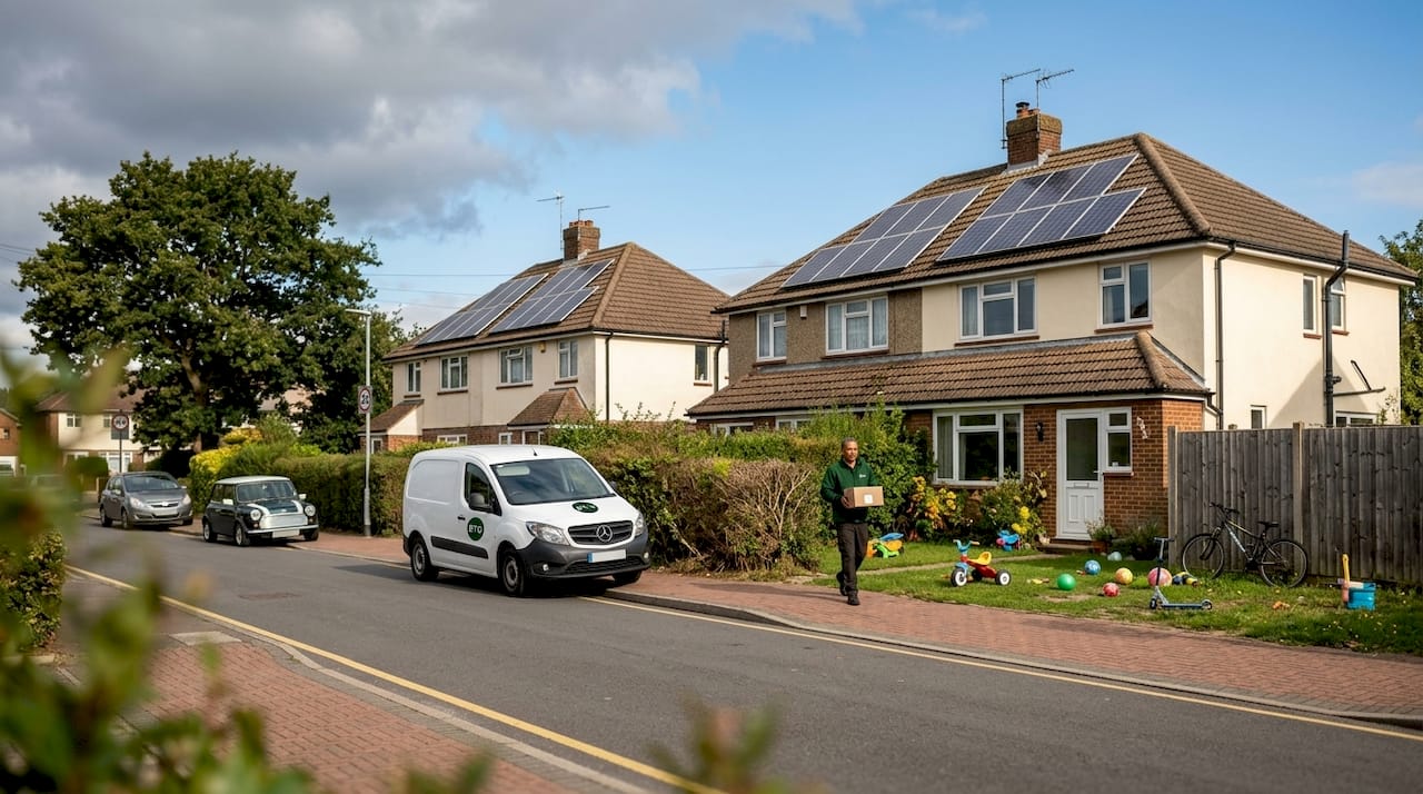 Solar panels in sunny and shaded conditions