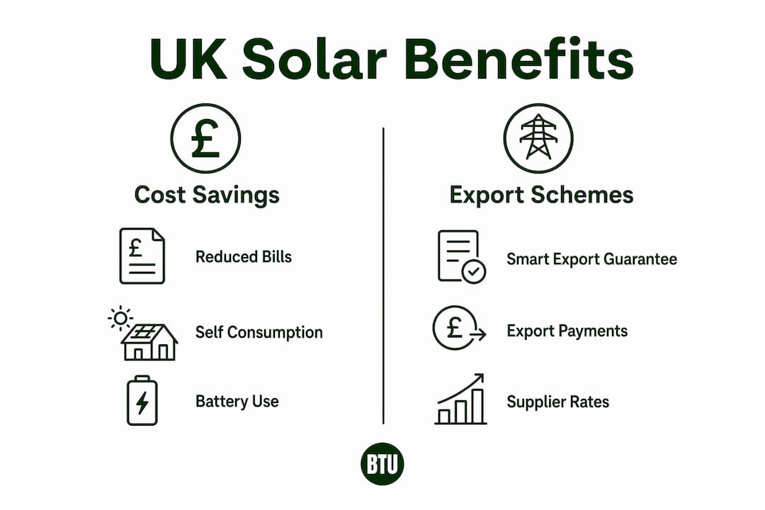 Infographic showing UK solar financial benefits comparison