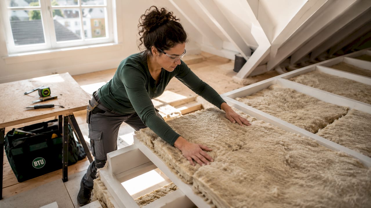 Contractor fitting loft insulation panels