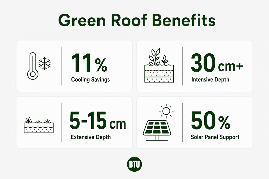 Infographic showing green roof benefits stats