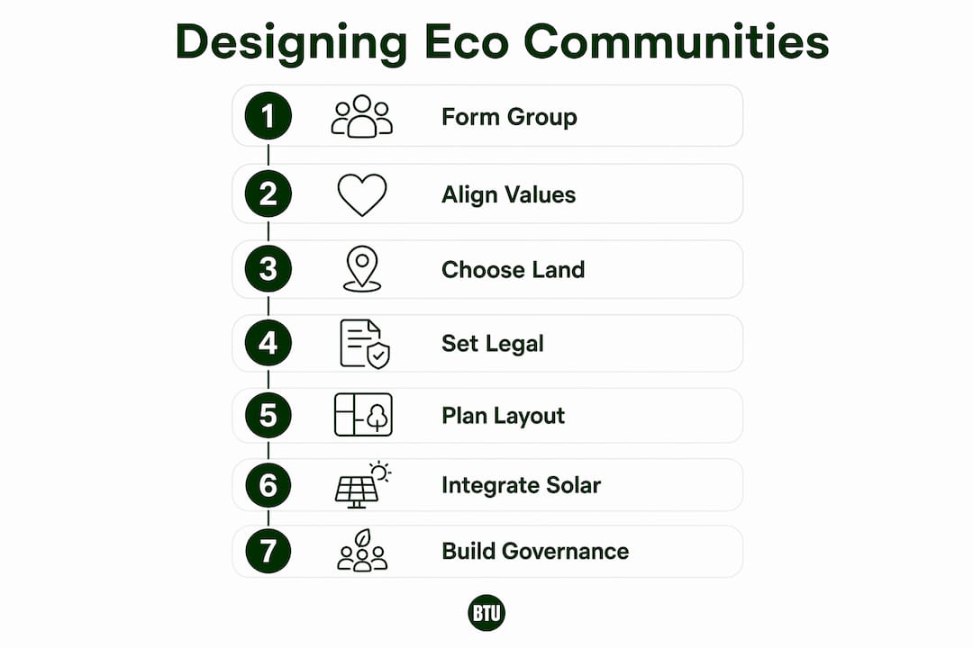 Infographic illustrating eco community design steps