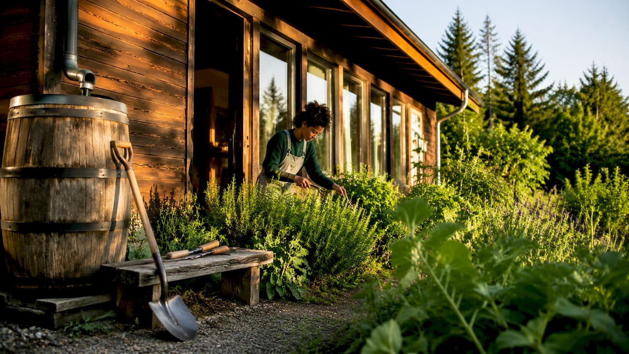 Passive solar oriented home with garden