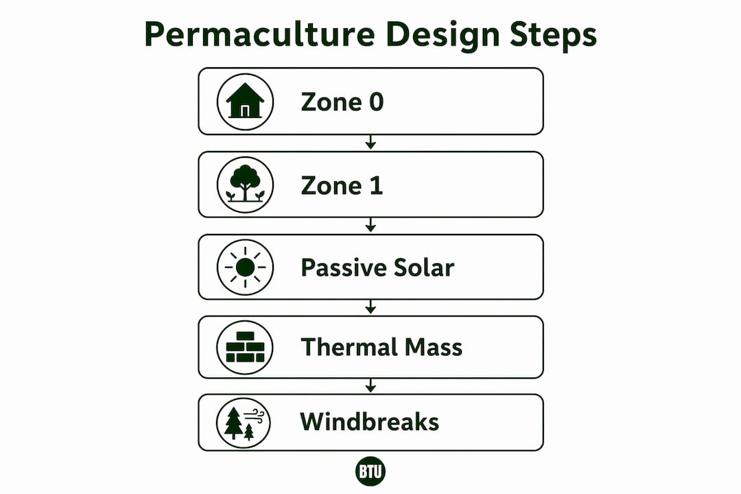 Infographic illustrating permaculture design steps