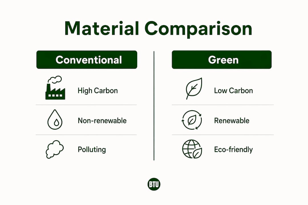 Infographic comparing green and conventional building materials