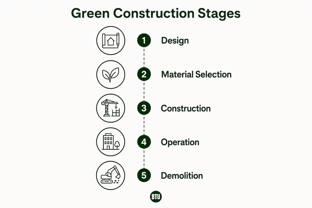 Infographic illustrating stages of green construction
