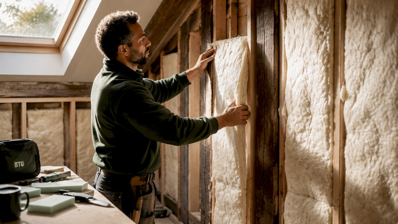 Craftsman installing wall insulation batts