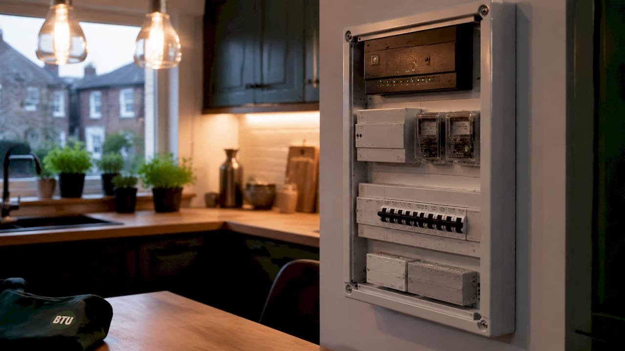Residential microgrid energy control panel indoors