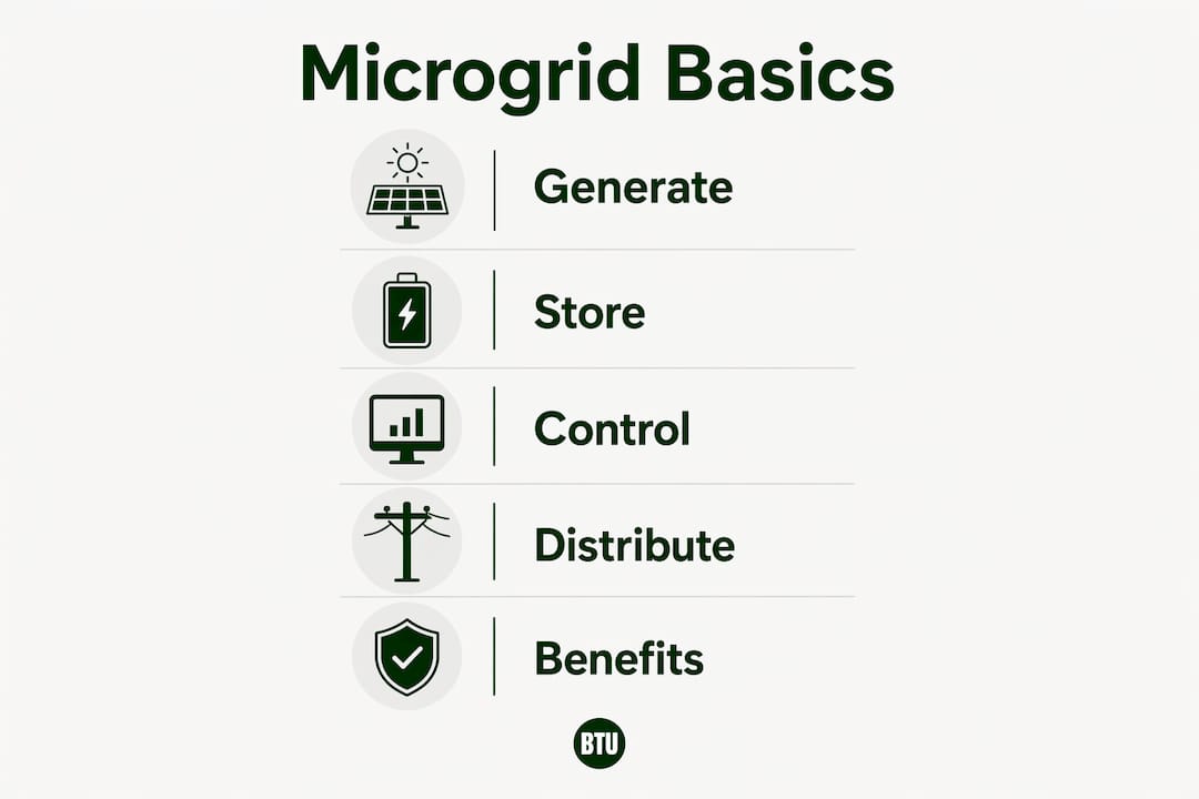 Infographic illustrating microgrid components and benefits