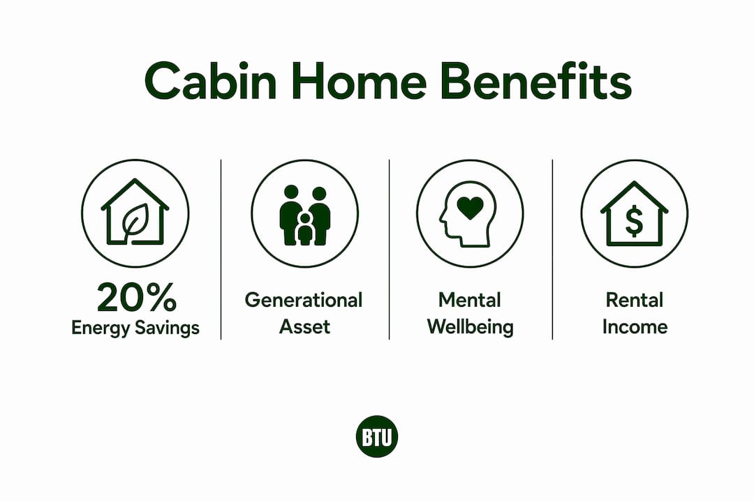 Infographic showing cabin home benefits with key statistics