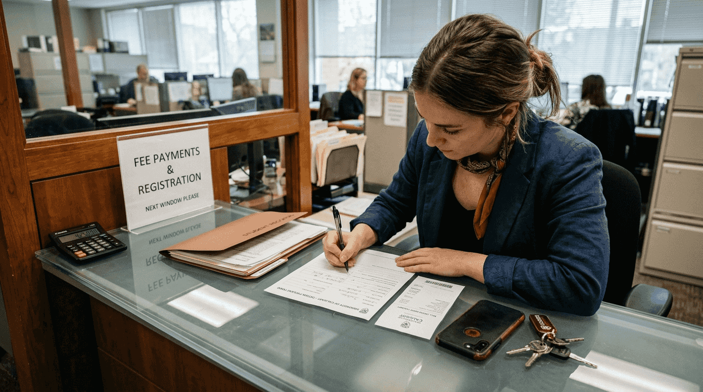 Student fills tuition form at finance office