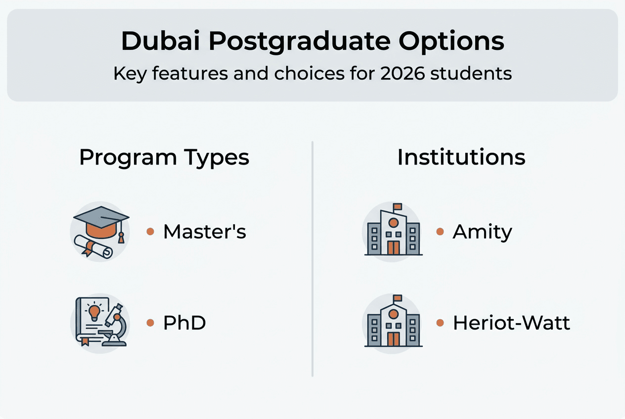 Infographic with Dubai study program types and schools