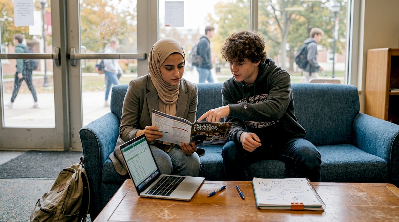 Consultant and student review university options together