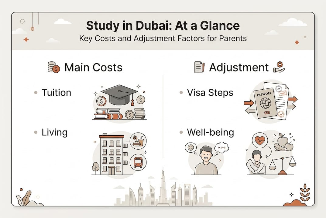 Infographic summarizes Dubai study costs and adjustment