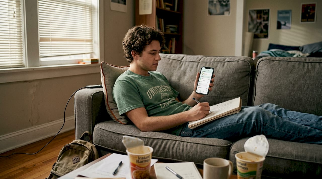 Student tracking expenses using budgeting app