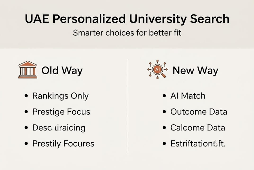 Infographic comparing old and new university search