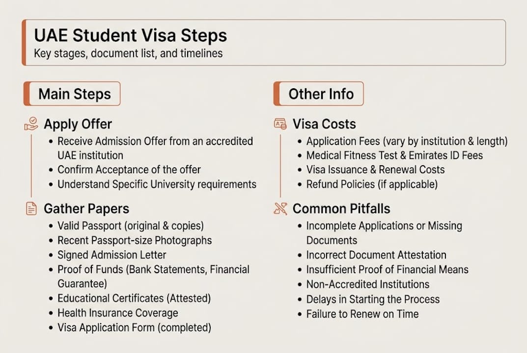 Infographic summarizing UAE student visa steps