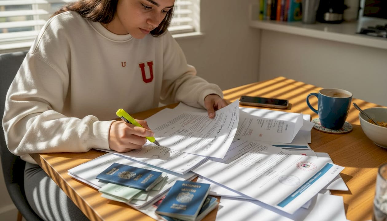 Student reviewing UAE application document checklist