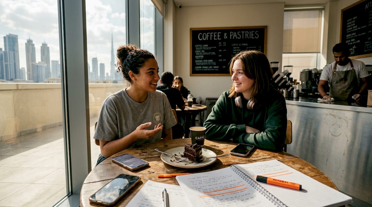 Students socializing in Dubai university café