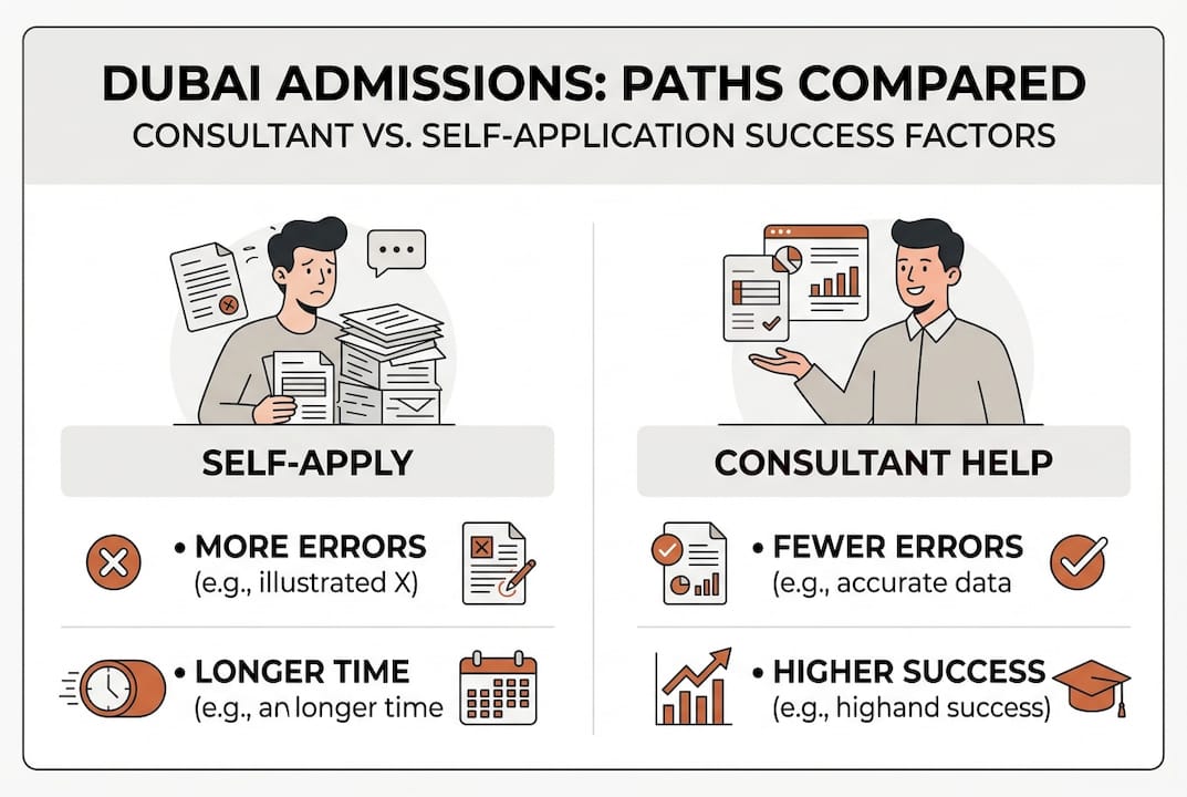Infographic self-application vs consultant for Dubai admissions