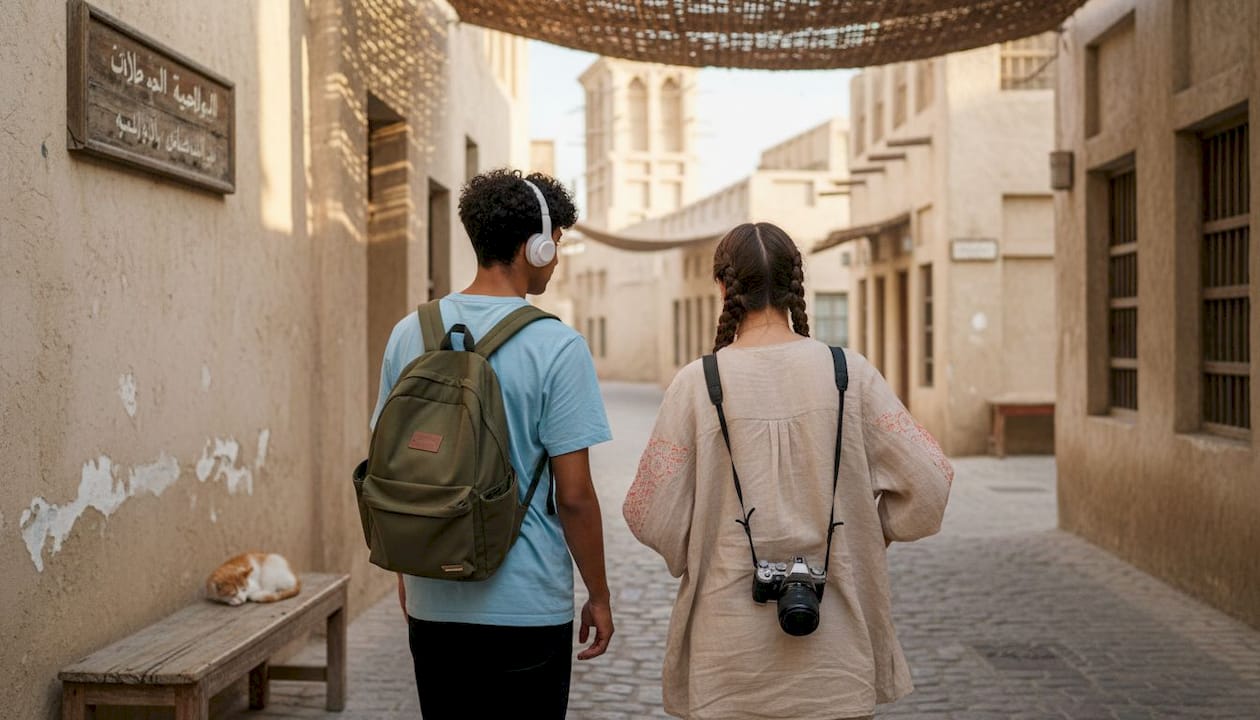 Students exploring Al Fahidi heritage alleyway