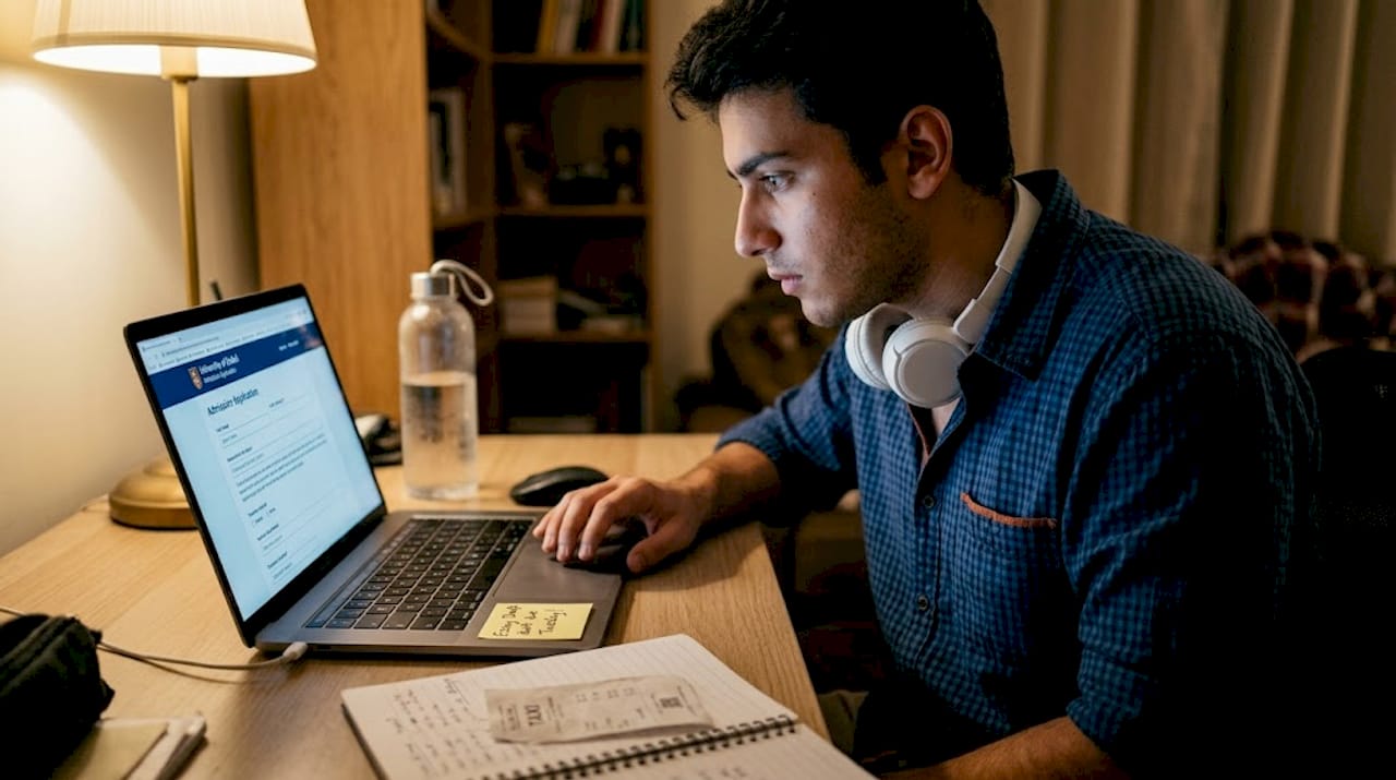 Student revising Dubai admissions application