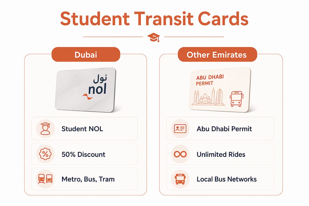 Infographic comparing student transit cards in UAE