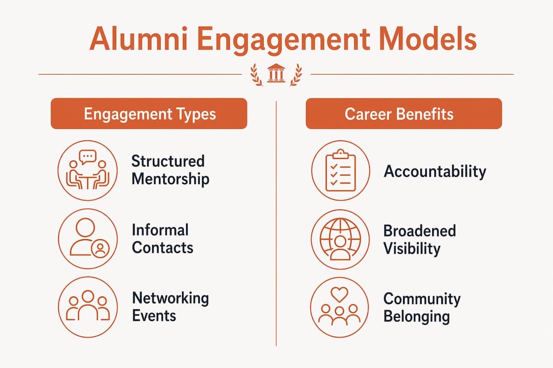 Infographic comparing alumni engagement types and benefits