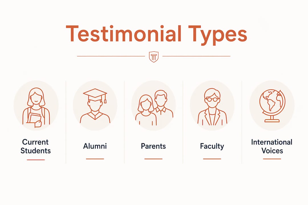 Infographic showing types of student testimonials