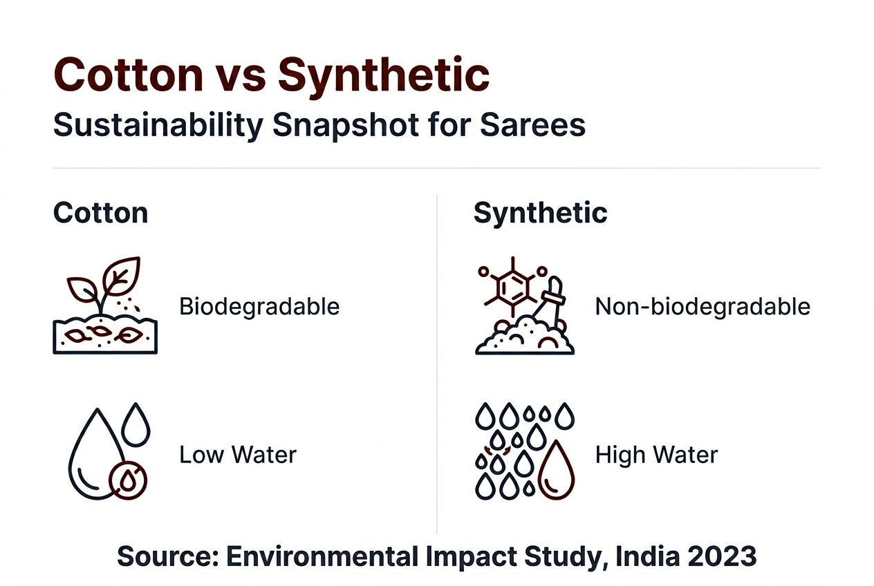Infographic comparing cotton and synthetic saree sustainability