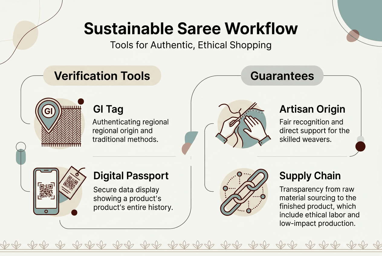 Infographic shows workflow for sustainable saree verification