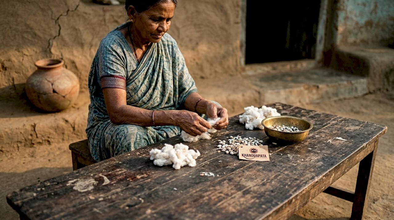 Sorting raw cotton for saree weaving