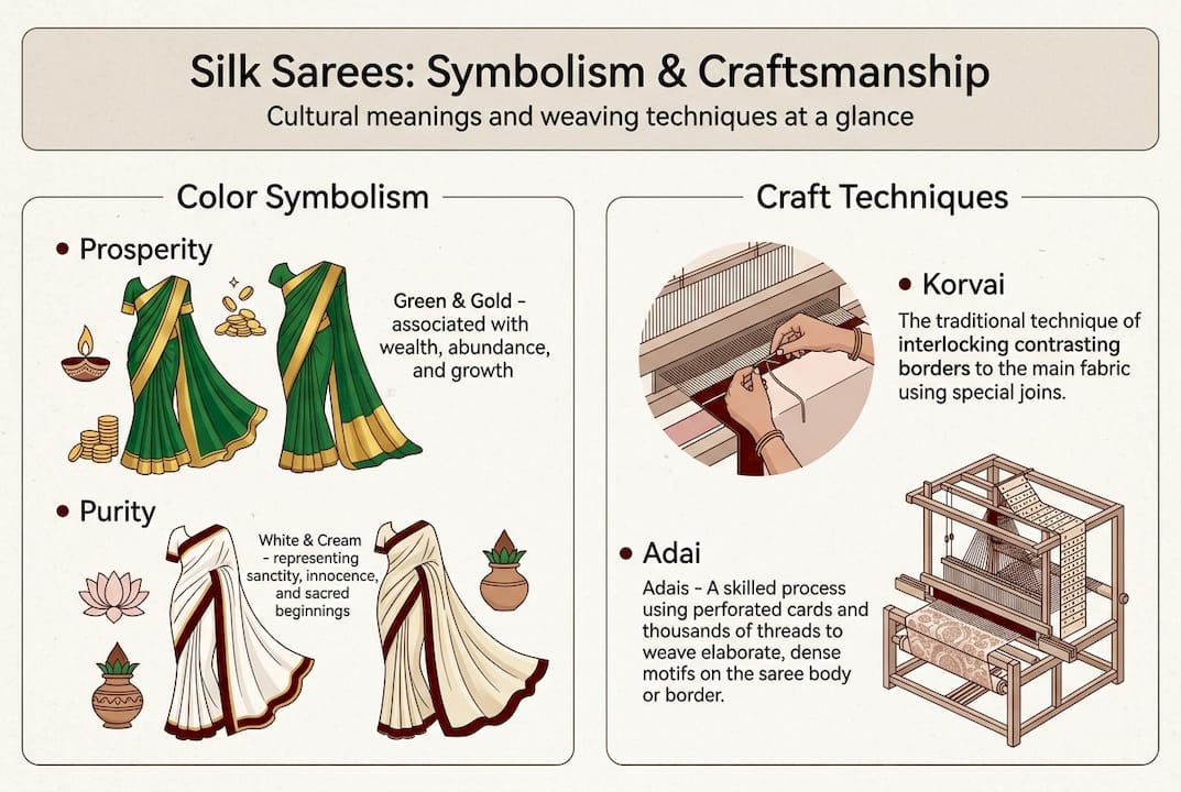 Silk sarees symbolism and technique infographic