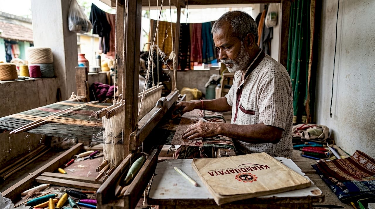 Artisan weaving silk saree with handloom