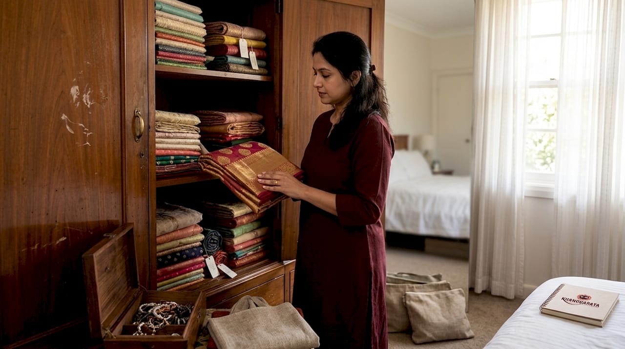Collector inspecting Banarasi silk saree