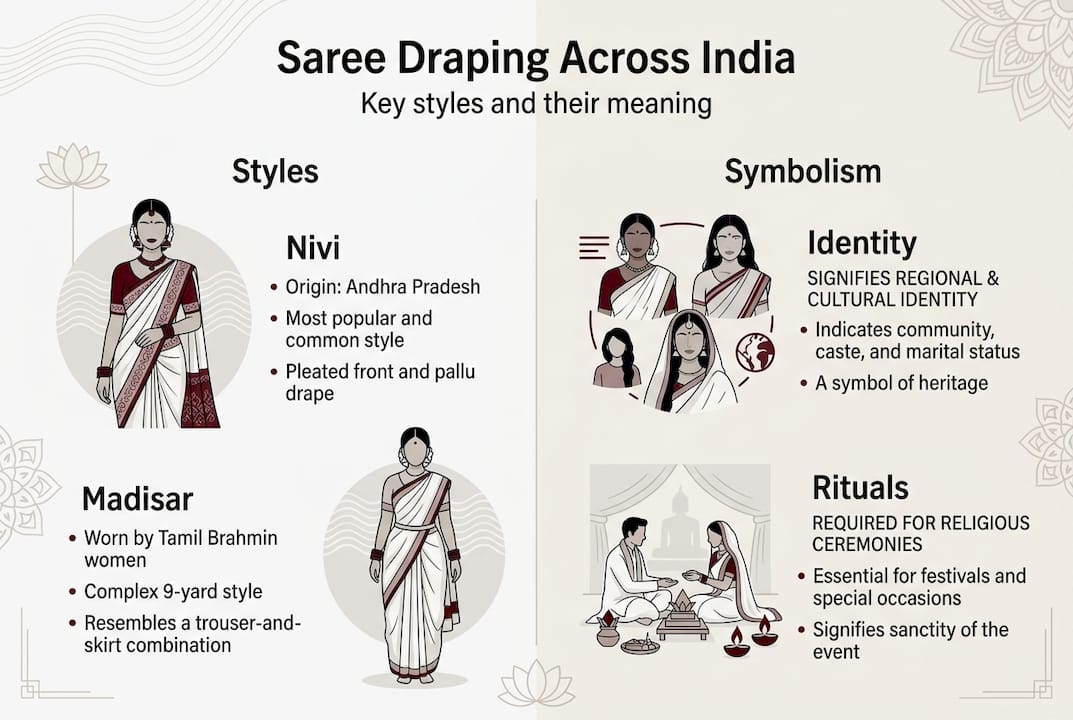 Infographic of saree draping styles and meaning