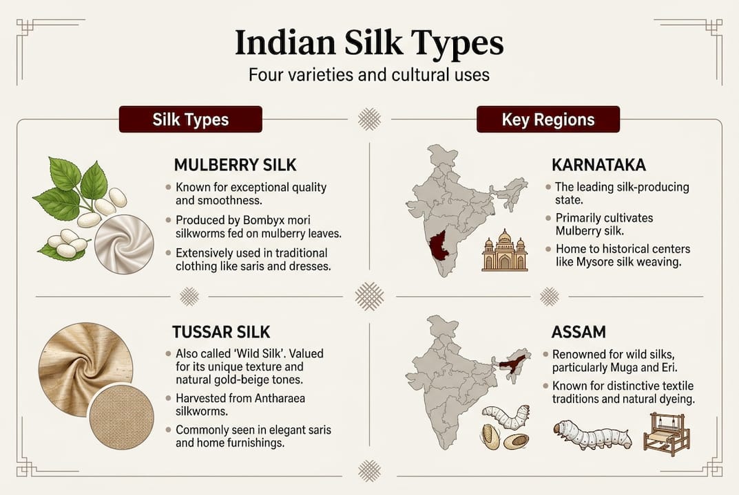 Infographic presenting major silk types and regions