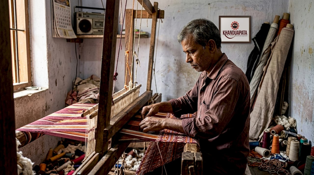 Artisan weaving shalwar suit fabric on handloom