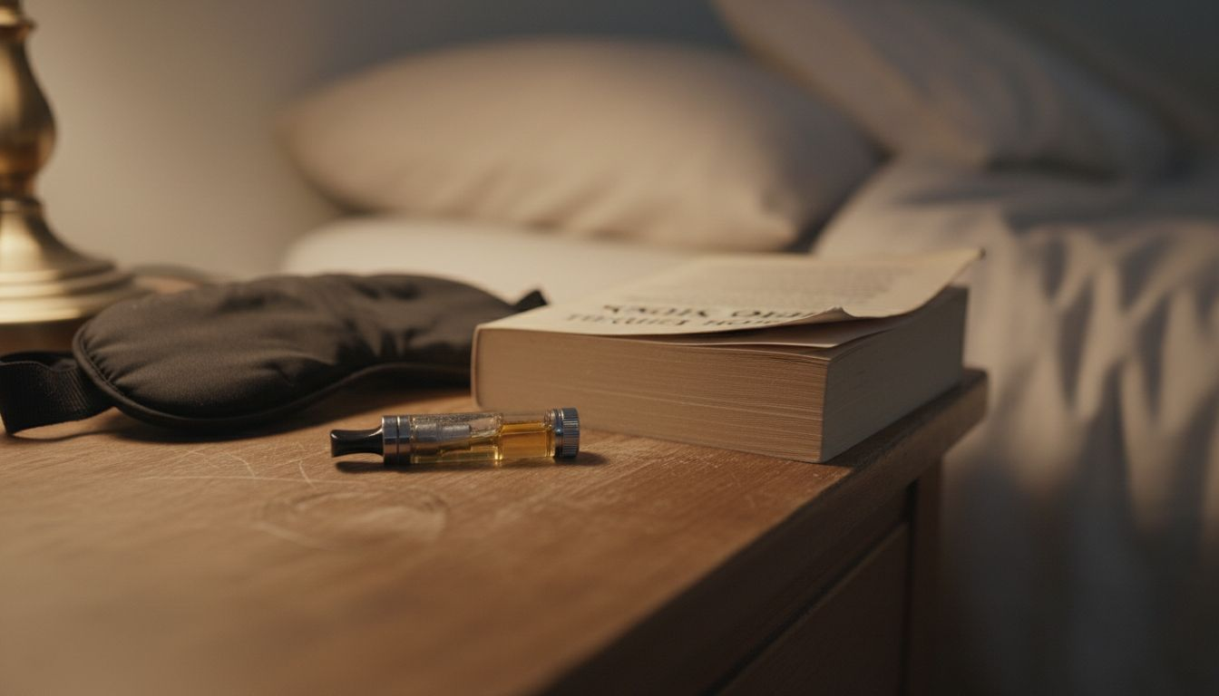 Vape cartridge with sleep mask and novel