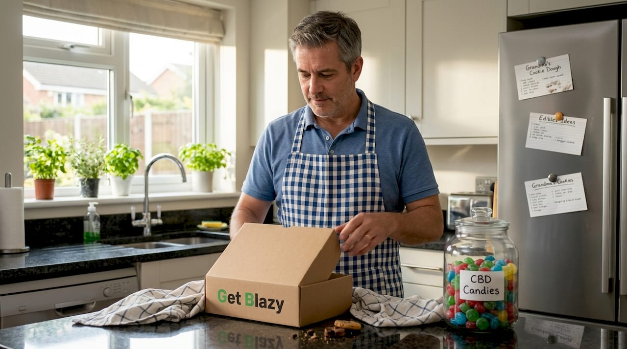 Man arranging CBD baked goods and candies