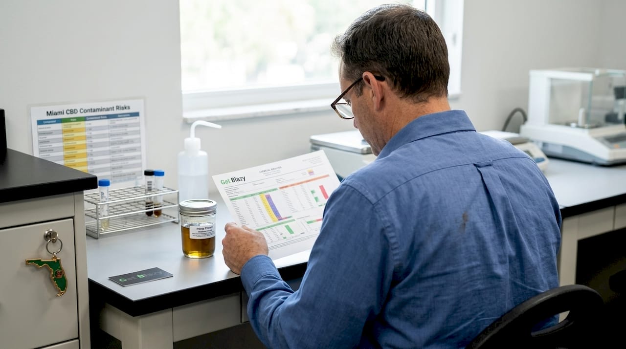 Inspector reviewing analysis for hemp contaminants